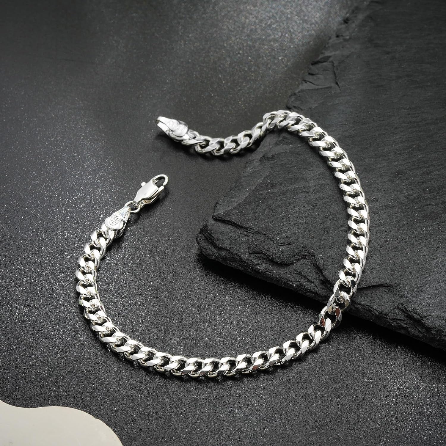 925 Sterling Silver Cuban Link Bracelet for Men, 5MM Cuban Chain Bracelet Diamond Cut 14K Gold Plated Bracelets Gifts for Boyfriends Father Husband