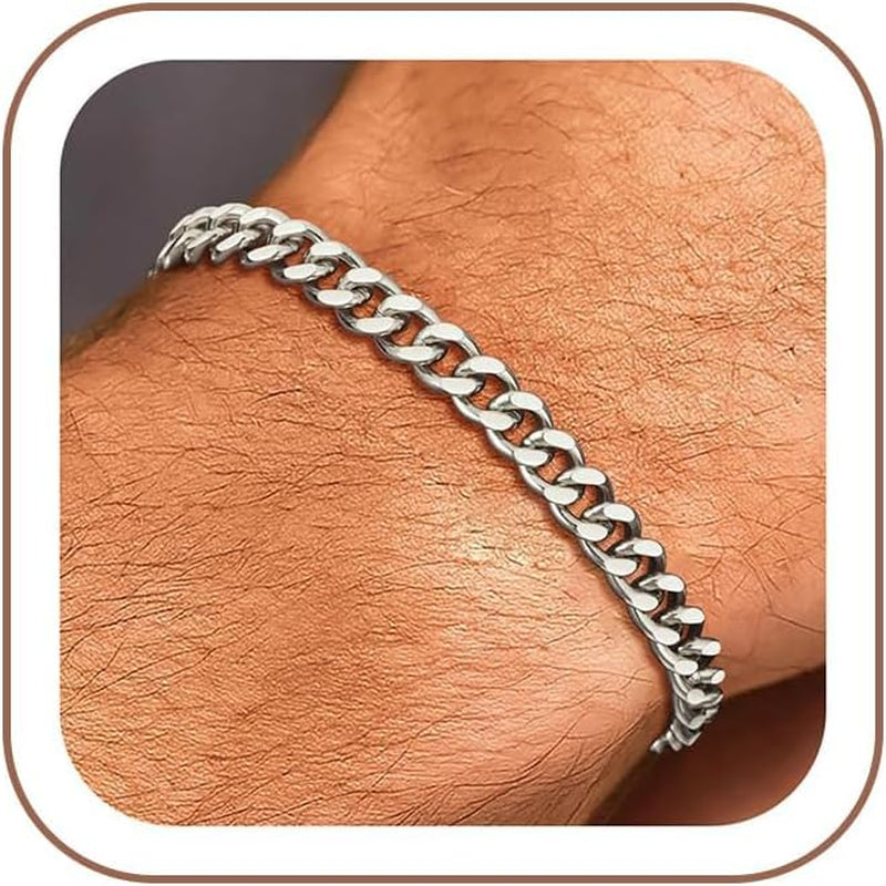 925 Sterling Silver Cuban Link Bracelet for Men, 5MM Cuban Chain Bracelet Diamond Cut 14K Gold Plated Bracelets Gifts for Boyfriends Father Husband