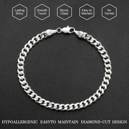 925 Sterling Silver Cuban Link Bracelet for Men, 5MM Cuban Chain Bracelet Diamond Cut 14K Gold Plated Bracelets Gifts for Boyfriends Father Husband