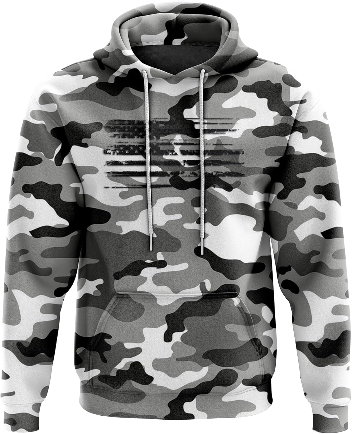 Patriotic Snow Camo Heavyweight Hoodie for Men and Women, Decorated in USA