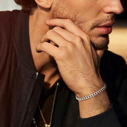 925 Sterling Silver Cuban Link Bracelet for Men, 5MM Cuban Chain Bracelet Diamond Cut 14K Gold Plated Bracelets Gifts for Boyfriends Father Husband